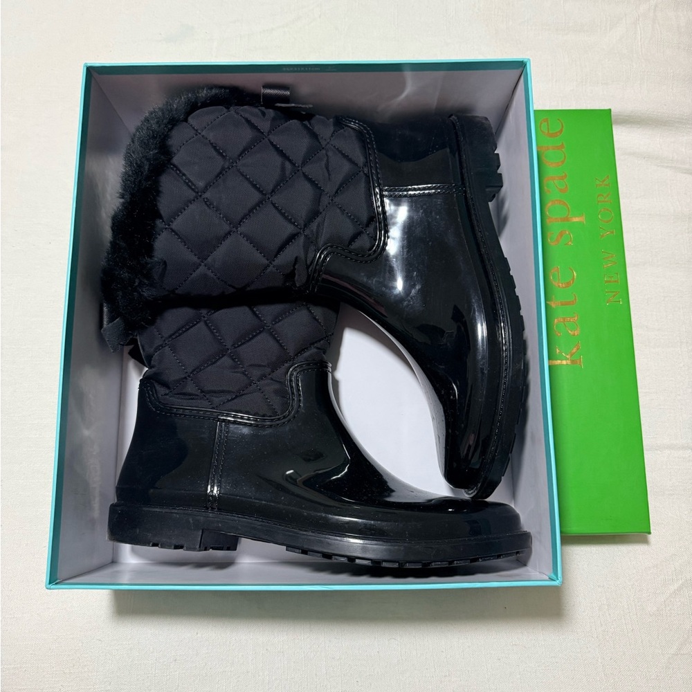 Kate Spade Black Quilted Glossy Boots